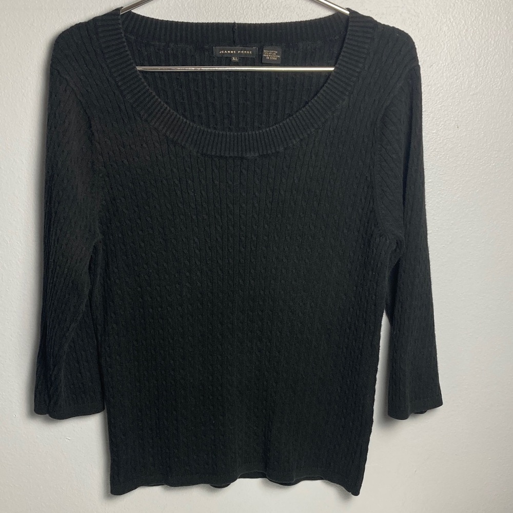 JEANNE PIERRE Black Ribbed Cable Knit Sweater